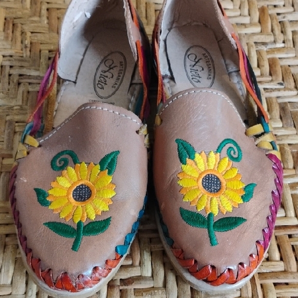 Shoes - Handcrafted Sunflower Embroidered Leather Women’s Slip-On